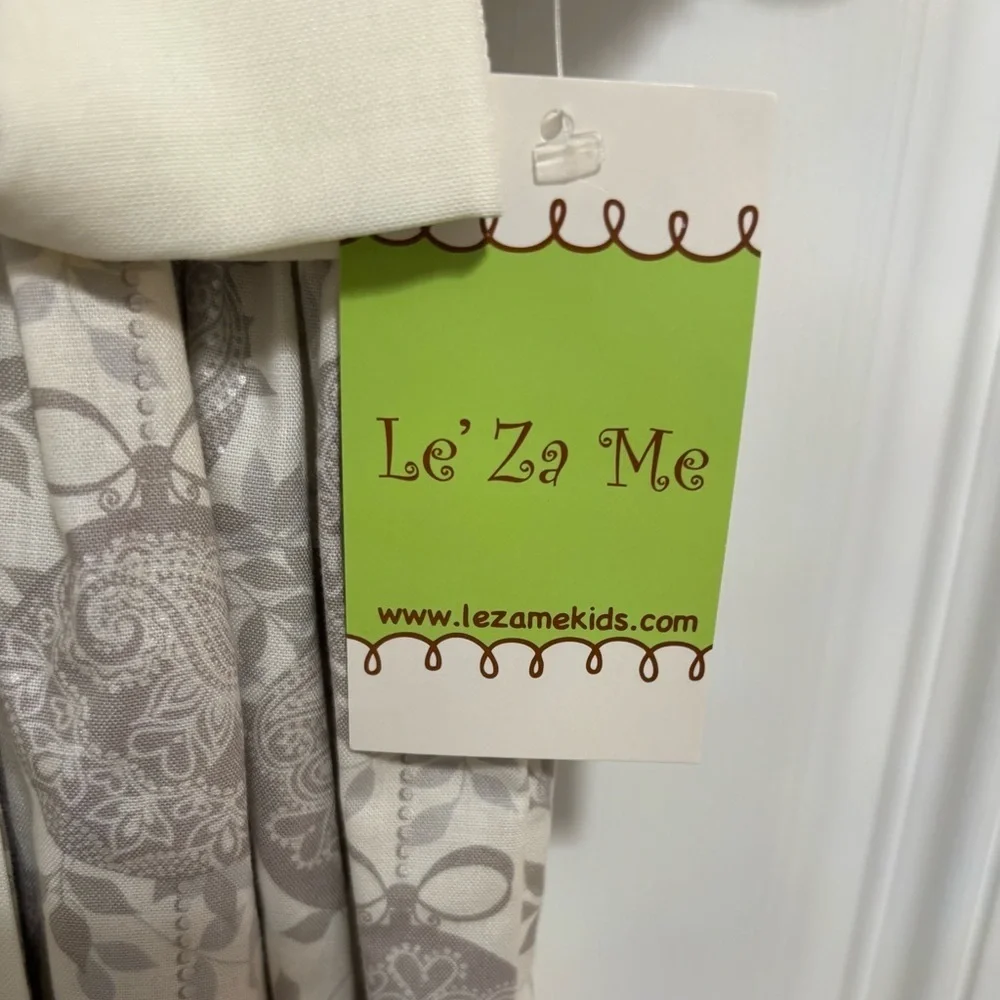 Le’ Za Me Girls Glisten Dress 6X Beige Taupe Holiday Bow Puff Sleeve NWT